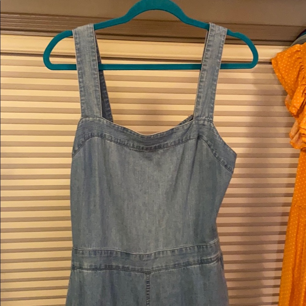 Denim wide leg, backless romper